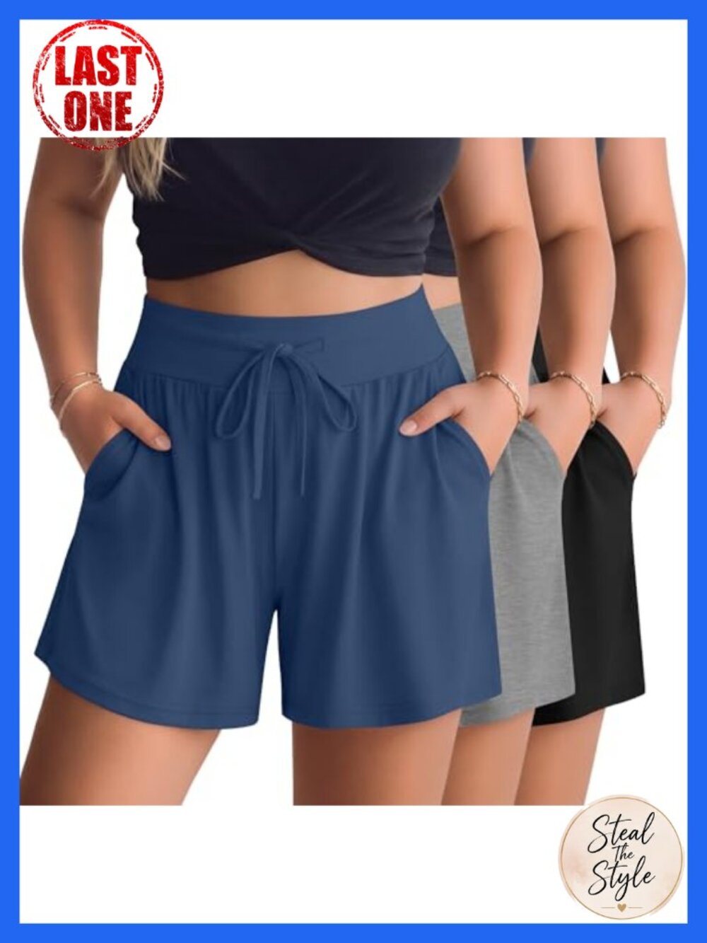 Plus Size Cotton Spandex Lounge Shorts with Pockets 3 Pack